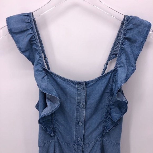 Forever 21 Small Mini Sundress Dress Ruffle Button Front Chambray Blue - Picture 4 of 15